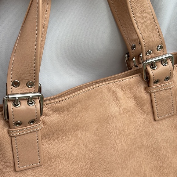 Marc Jacobs Stella peach pink beige Calfskin Leather Pocket Tote w/ teal suede - Picture 8 of 16